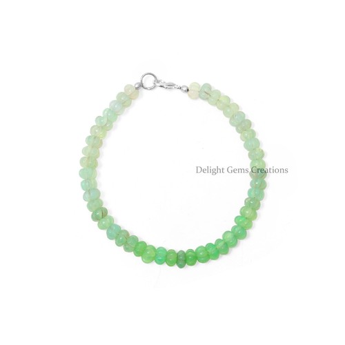 Gorgeous Green Chrysoprase Watermelon Carving Beads Bracelet, 7-7.5mm Beads, 8" - Picture 3 of 7