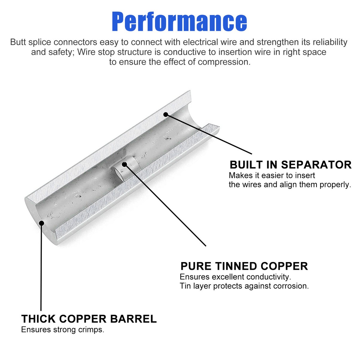 200PCS Copper Bare Wire Splice Terminals Uninsulated