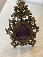 Vintage Ornate Brass Mini Tabletop Picture Frame • Rococo Victorian Style