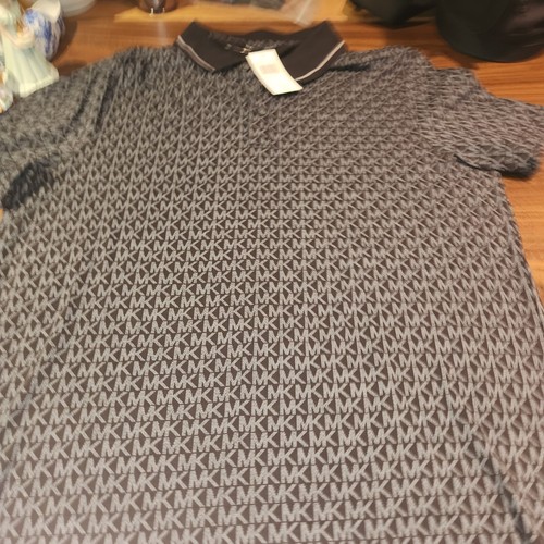 Michael Kors Herren Poloshirt Schwarz MK Signature Logo Large Neu Mit Etikett