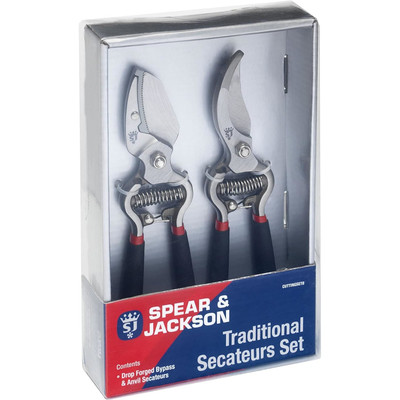 Spear & Jackson Drop Forged Bypass & Anvil Pruners Set, 2Pc Garden Pruning Tools