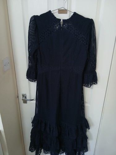 Mint Velvet Lace Mesh Ruffle Maxi Dress, Blue Navy - Picture 6 of 7