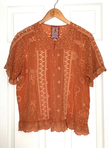 JOHNNY WAS Boho-Top Bluse Damen orange Mystic Compass bestickt Gr. M