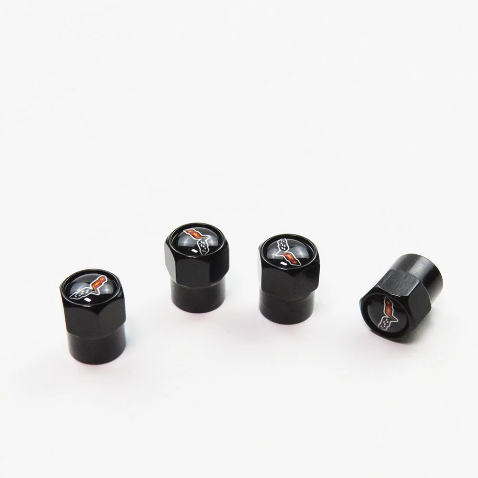 Compatible con Corvette Juego de 4 tapas de vástago de válvula de neumático de aluminio anodizado negro Foto 2 de 4