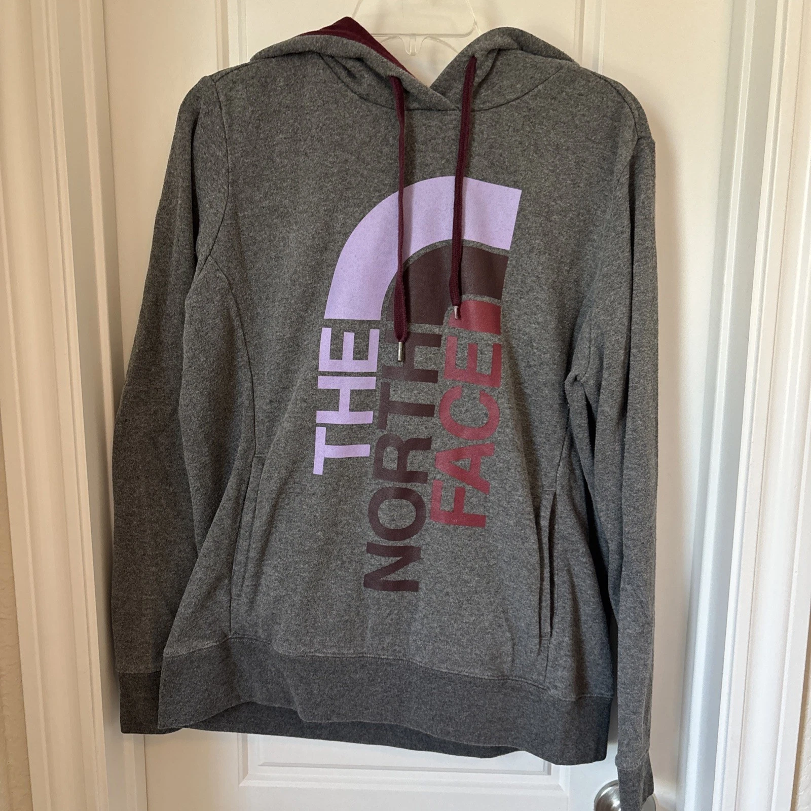 The North Face Graphic Logo Gray And Purple Hoodie, Womens Size Large