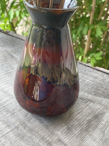 Ceramic Drip Glaze Bud Vase 5.5 Brown Red Gray Cream Flowers Home Decor Glitter - Picture 3 of 13