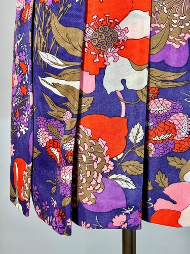 Vintage 1960's UNIQUE purple psychedelic floral print mod drop waist dress sz M - Picture 15 of 15