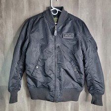 ALPHA INDUSTRIES 3A 382 Mens Small Black Flight Bomber Nylon Jacket