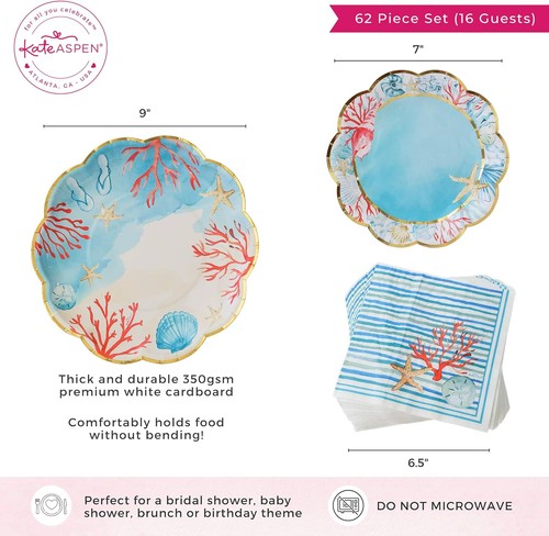 Beach Party Decorations - 62 Piece Coastal Party Plates and Napkins Set for 1... - Picture 4 of 7