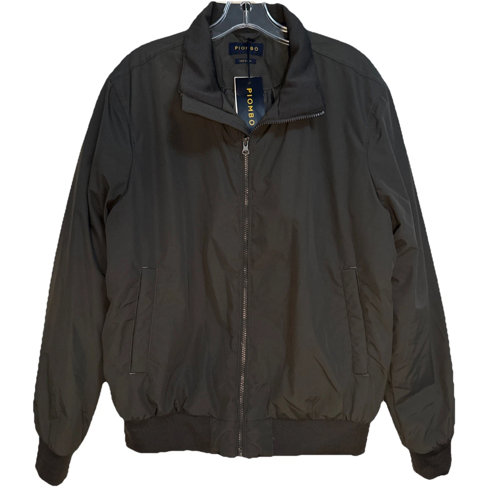 Piombo Large Bomber Jacket Padded Lined Coat Gray Full Zip Pockets NWT