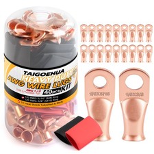 40 PCS Battery Cable Copper Wire Lugs Ends 1/0 AWG M10 M8 Terminal Kit