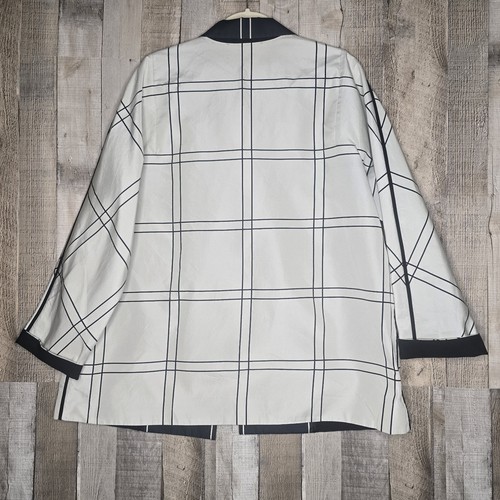 Lafayette 148 New York Jacket Size XL Open Front Lightweight Black White Plaid - Picture 3 of 9