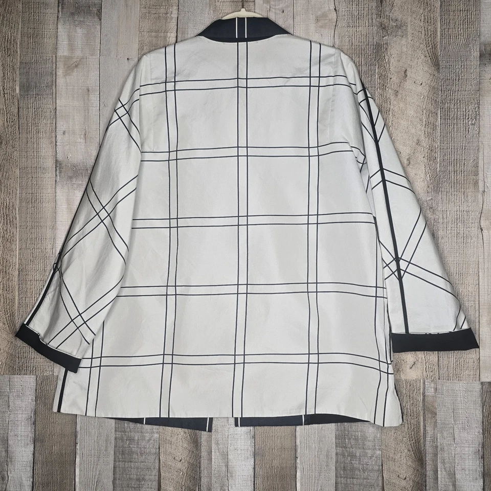 Lafayette 148 New York Jacket Size XL Open Front Lightweight Black White Plaid - Image 3 of 4