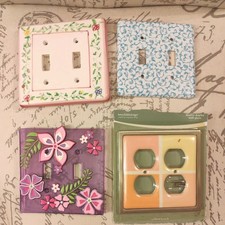 Lot of 4- 3 Double Light Switch  1 4 Outlet Wall Plate Covers. 2 are Ceramic