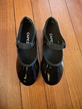 CAPEZIO TeleTone GIRLS TIE UP TAP SHOES, BLACK PATENT N625, SIZE 8.5M, 1" HEEL