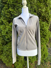 Women's Gray Ribbed Full-Zip Stretch Track Jacket w/ Thumbholes, Size S