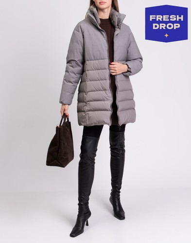 RRP€340 PEOPLE OF SHIBUYA Down Jacket IT42 US6 M Grey Rabbit Fur Trim Quilted