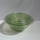 4pc Vintage Green Hazel Atlas Pillar Optic Vaseline Uranium Nesting Mixing Bowls