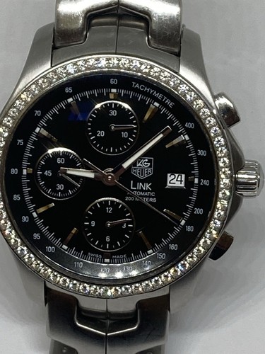 TAG HEUER LINK CJF2117 DIAMOND BEZEL AUTOMATIC CHRONOGRAPH WATCH CALIBRE 16 WOW! - Picture 7 of 16