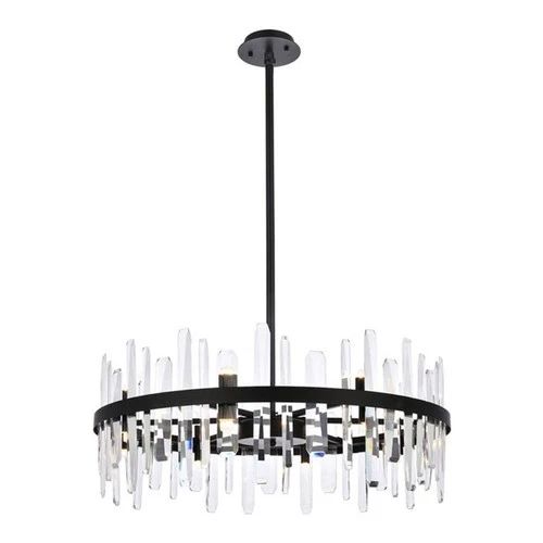 Elegant Lighting Serena 32" Round Iron and Crystal Chandelier in Black - Picture 1 of 8