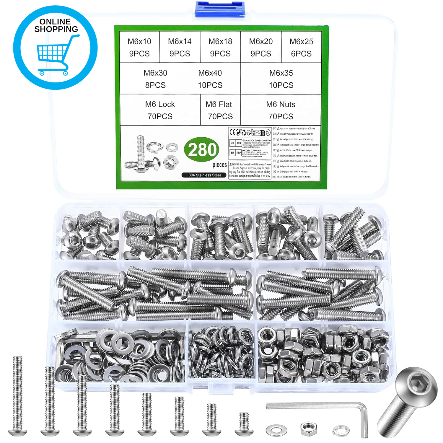 280 Pcs M6 Screws Set, M6 and Nuts, Assorted Nuts and Bolts Set, Hex Socket Head