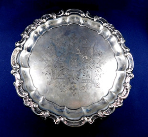 Antique SH & Co 812.5 Silver (13 LOTH) Handmade "JAHRE TREUE DIENSTE" Dish Tray
