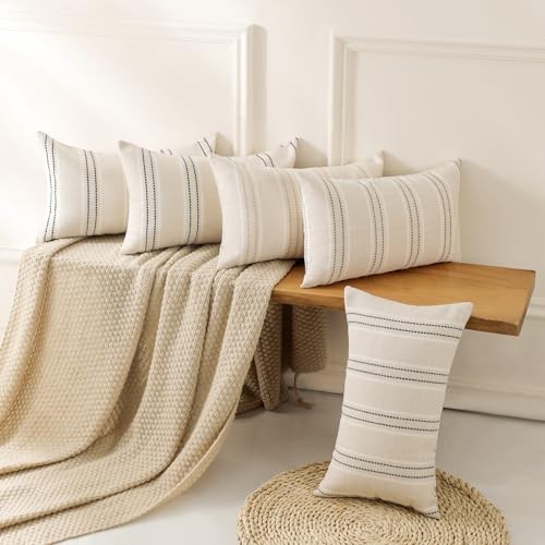  Throw Pillow Covers 12x20 Set of 2 Striped Pillow Covers Textured Linen  - Bild 3 von 6