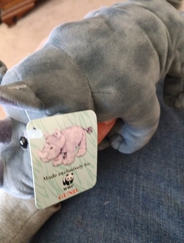 Peluche Gund Black Rhino Africa grigio WWF World Wildlife Fund nuovo etichetta allegata - Foto 2 di 3