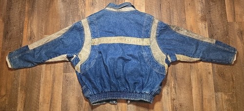 Vintage Guess 1980s Marty Mcfly 2 Tone Leather Denim Jacket Trucker Mens Large L - Picture 3 of 3