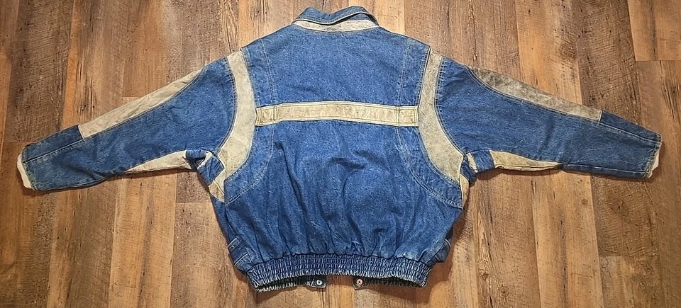 Vintage Guess 1980s Marty Mcfly 2 Tone Leather Denim Jacket Trucker Mens Large L - Image 3 of 3