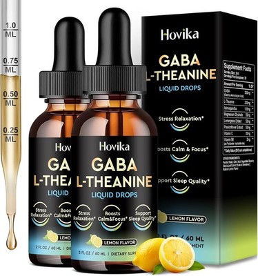 Hovika 2 Pack GABA L-Theanine Drops - Liquid GABA Supplement with L-Theanine ...