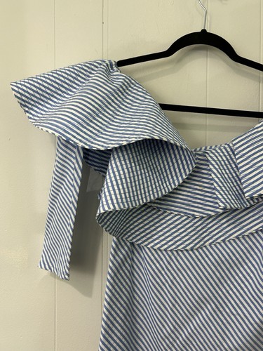 JOHANNA ORTIZ ANASTASIA ONE SHOULDER TOP IN BLUE STRIPE SIZE 2 NEW WITHOUT TAGS - Picture 6 of 10