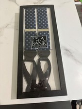 Jos. A. Bank Suspenders One Size Blue Silk with Leather Fasteners