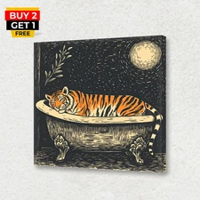 Tiger Canvas Art Print Animal Poster Bathroom Decor Gothic Cottagecore