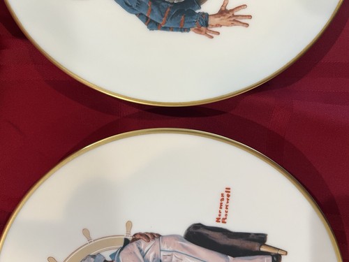 2 DANBURY MINT NORMAN ROCKWELL FINE CHINA PLATES "SHIP AHOY" SATRUDAY'S HEROES" - Picture 2 of 24