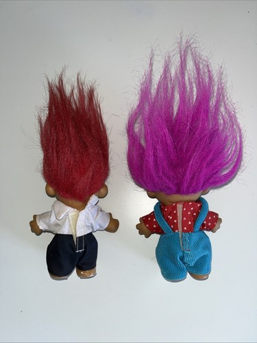 Vintage Russ Troll Dolls X2 Pink & Red Hair Unique Outfits 6" Tall - Picture 5 of 12