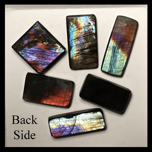 Flash de espectro completo ~ Lote de 6 piedras preciosas cabujón espectrolita natural 19 mm-28 mm - Imagen 8 de 10