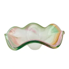 Vintage Murano Art Art Glass Ruffle Edge Multi Coloured Italian Art Glass Bowl