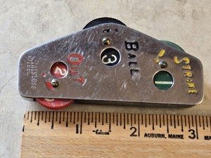 VTG 1960'S EVER NEW STAINLESS COLORED STEEL UMPIRE BASEBALL BALL STRIKE OUT IND