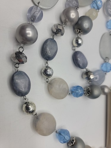 Collana Erica Lyons Vetro Perline Tono Argento Blu 34" Nuova - Foto 5 di 5