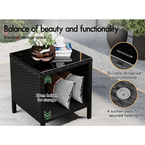ALFORDSON Outdoor Furniture 3PCS Wicker Bistro Set Patio Chairs Table Black - Picture 6 of 12