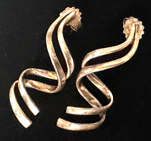 Vtg Earrings MARKED PD 925 STERLING SILVER Pierced Dangle Spiral Jewelry lot y - Picture 1 of 3