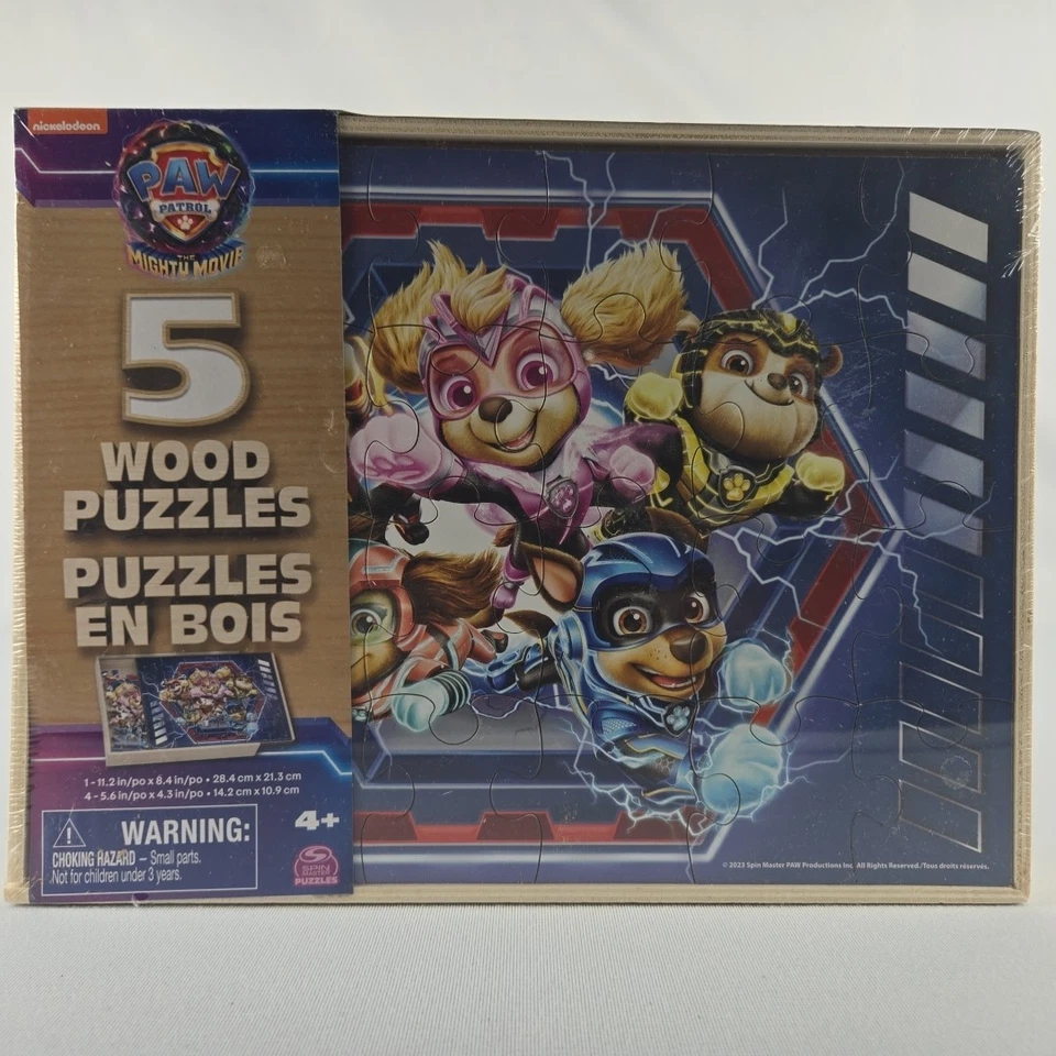 Paquete de 5 rompecabezas de Paw Patrol caja de almacenamiento de madera educativa cachorros poderosos súper patas Foto 2 de 4