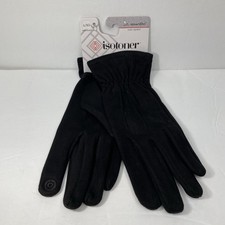 Isotoner Gloves Womens L / XL Black Stretch Microsuede smarTouch SmartDri NEW