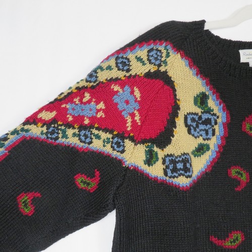 Roberta Frost Hand Knitted Womens Wool Sweater Paisley Floral Black Small - Picture 6 of 12