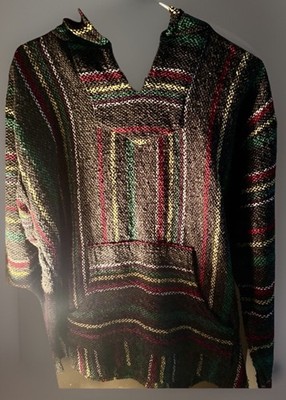 Franks Baja Multicolor Knit Hoodie Pullover Adult L 100% Recycled Fibers