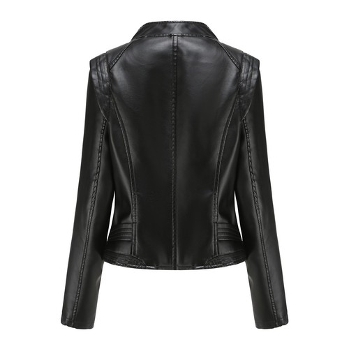 Chaqueta de cuero ajustada para mujer Chaquetas de cuero sintético, corta con cremallera para motocicleta... - Imagen 13 de 19