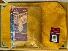 Damask Gold Cloth Tablecloth 60 x 102” & 8 Placemats “Holiday Time” Thanksgiving