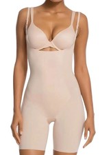 SPANX  Shapewear Womens Large, Soft Nude. Open-Bust Mid-Thigh Bodysuit