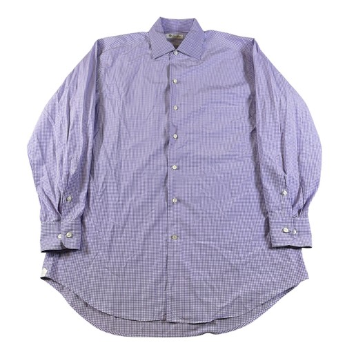 Loro Piana, Loro Piana Mens Purple Gingham Check Button Down Shirt Made in Italy Size L